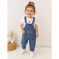 Durukoza Kız Bebek Bahçıvan Salopet Takım Kiraz & Çilek Nakışlı %100 Pamuk 2'li Takım 6-24 Ay Mavi - Beyaz Durukoza Kız Bebek Bahçıvan Salopet Takım Kiraz & Çilek Nakışlı %100 Pamuk 2'li Takım 6-24 Ay Mavi - Beyaz