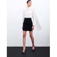 Sateen Şal Detaylı Bluz - Ekru-135956 Ekru Sateen Şal Detaylı Bluz - Ekru-135956 Ekru