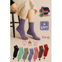 Kral Socks Kadın Termal Yarım Konç Soket Havlu Çorap 4 Çift Kışlık, Sıcak Tutan, Yumuşak Dokulu ASORTİ