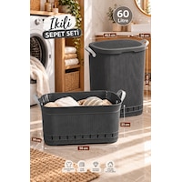 Porsima İkili Çamaşır Sepeti Seti 60 Litre Kapaklı Kirli Çamaşır Sepeti Ve Köşeli Still Çamaşır Sepeti Antrasit Porsima İkili Çamaşır Sepeti Seti 60 Litre Kapaklı Kirli Çamaşır Sepeti Ve Köşeli Still Çamaşır Sepeti Antrasit