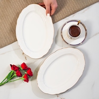 Porsima 4448 Tiffany Porselen Altın Fileli Kayık Tabak Seti - Oval Kahvaltılık Sunumluk Seti 25cm Beyaz Porsima 4448 Tiffany Porselen Altın Fileli Kayık Tabak Seti - Oval Kahvaltılık Sunumluk Seti 25cm Beyaz