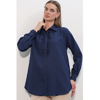 Bigdart Fırfırlı Uzun Gömlek Tunik 5953 - Lacivert Bigdart Fırfırlı Uzun Gömlek Tunik 5953 - Lacivert