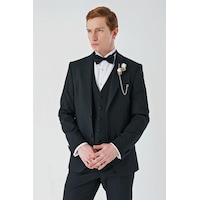 İmza Siyah Çıkarılabilir Mono Yaka Yelekli Likralı 6 Drop Slim Fit Smokin Damatlık 1001240201-Siyah İmza Siyah Çıkarılabilir Mono Yaka Yelekli Likralı 6 Drop Slim Fit Smokin Damatlık 1001240201-Siyah