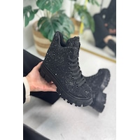 Günlük Taşlı Kadın Bot Bağcıklı Oval Burun Rahat Hafif Yüksek Topuk Tırtıklı Kalın Taban Bootie 441 Siyah Günlük Taşlı Kadın Bot Bağcıklı Oval Burun Rahat Hafif Yüksek Topuk Tırtıklı Kalın Taban Bootie 441 Siyah