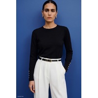 Sateen Uzun Kol Çıt Çıt Detaylı Triko - Siyah-137957 Sateen Uzun Kol Çıt Çıt Detaylı Triko - Siyah-137957