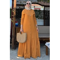Rabia Şamlı Süreyya Gömlek Elbise Hardal Sarısı Normal Rabia Şamlı Süreyya Gömlek Elbise Hardal Sarısı Normal