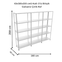 43x180x200 Cm5 Katlı 3 Lü Bitişik Galvaniz Çelik Raf. Depo, Dosya Rafı Gri 43x180x200 Cm5 Katlı 3 Lü Bitişik Galvaniz Çelik Raf. Depo, Dosya Rafı Gri