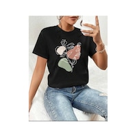 Medinenur Portre Baskılı Basic T-shirt Siyah Medinenur Portre Baskılı Basic T-shirt Siyah