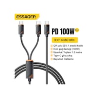 Essager 1.2 Metre 100w 2in1 Type C To 2x Type C Şarj Ve Data Kablosu, Çift Cihaz Desteği, Dayanıklı Örgülü Tasarım, Essager 1.2 Metre 100w 2in1 Type C To 2x Type C Şarj Ve Data Kablosu, Çift Cihaz Desteği, Dayanıklı Örgülü Tasarım,