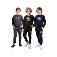 Fyk Kids 3'lü Erkek Çocuk Baskı Detaylı Yuvarlak Yaka Eşofman Takımı Çok Renkli Fyk Kids 3'lü Erkek Çocuk Baskı Detaylı Yuvarlak Yaka Eşofman Takımı Çok Renkli