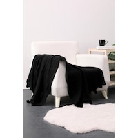 Biocotton Triko Ponponlu Örgü Tv Battaniyesi - Siyah Biocotton Triko Ponponlu Örgü Tv Battaniyesi - Siyah