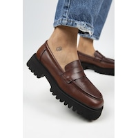 Manijero Cepmen Kadın Deri Köşeli Hakiki Deri Loafer Taba Ayakkabı 001 Manijero Cepmen Kadın Deri Köşeli Hakiki Deri Loafer Taba Ayakkabı 001