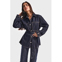 it's basic Kadın İndigo Renk 7w5-50 Kemer Detaylı %100 Koton Denim Trençkot it's basic Kadın İndigo Renk 7w5-50 Kemer Detaylı %100 Koton Denim Trençkot