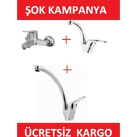 Aç Kapa Banyo + Mutfak +L avabo Bataryası Set 3'lü Krom Aç Kapa Banyo + Mutfak +L avabo Bataryası Set 3'lü Krom