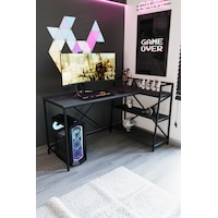 Siyah Oyuncu Masası, Çift Yön Kullanıma Uygun, Bilgisayar Masası, Gamer Masası, Gaming Masa, L Masa - Ss-l Siyah Siyah Oyuncu Masası, Çift Yön Kullanıma Uygun, Bilgisayar Masası, Gamer Masası, Gaming Masa, L Masa - Ss-l Siyah