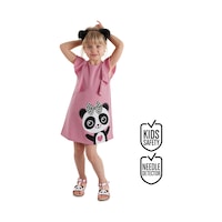 Panda Fırfır Detaylı Kız Çocuk Pembe Yazlık Elbise