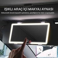 Techtic Araç İçi Led Işıklı Makyaj Aynası Dokunmatik Şarjlı 3 Modlu Hd Güneşlik Aynası 23,5-12,7 Cm Beyaz