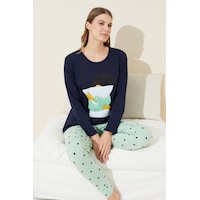 Siyah İnci Pamuklu Örme Pijama Takım 24240130 Lacivert Siyah İnci Pamuklu Örme Pijama Takım 24240130 Lacivert