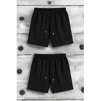 Uyguntarz 2'li Paket Unisex Pamuklu Rahat Penye Şort Siyah Uyguntarz 2'li Paket Unisex Pamuklu Rahat Penye Şort Siyah