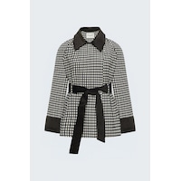 Sateen Kadife Detaylı Ekose Ceket - Kahve-138110 Sateen Kadife Detaylı Ekose Ceket - Kahve-138110