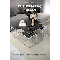 MİLAN 5 Parça Gümüş Zigon Sehpa Takımı Orta Sehpa Yan Sehpa siyah Cam Kurulu Hediye 75x75 MİLAN 5 Parça Gümüş Zigon Sehpa Takımı Orta Sehpa Yan Sehpa siyah Cam Kurulu Hediye 75x75