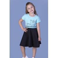 Toontoy Kız Çocuk Too Stylısh Baskılı Elbise Mint Yeşili