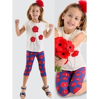 Denokids Fırfırlı Kırmızı Gelincik Kız Çocuk Yazlık T-shirt Tayt Takım