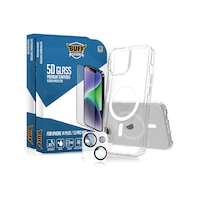 Buff Apple iPhone Uyumlu  14 Plus - 2x5d Ekran Koruyucu + Magsafe Kılıf + Lens Koruyucu Glass Şeffaf