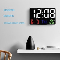 Dijital Duvar Saati Hd Led Ekran Tarih Gün Sıcaklık Alarm Usb Dekoratif 25x16cm Siyah