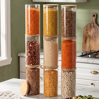 Porsima 2-3 Bambu Vakumlu Kapaklı Yuvarlak Borosilikat Cam 9lu Kavanoz Seti Saklama Kabı 1300ml 10x20cm Şeffaf Porsima 2-3 Bambu Vakumlu Kapaklı Yuvarlak Borosilikat Cam 9lu Kavanoz Seti Saklama Kabı 1300ml 10x20cm Şeffaf