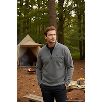 Buratti Slim Fit Anti-Pilling Tüylenme Yapmayan Bato Yaka Kışlık Şardonlu Erkek Polar 5906001 Gri