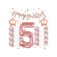 Rose Gold Konsept 5 Yaş Doğum Günü Kutlama Seti Beyaz Gold Konfetili Balon, Rakam Yıldız Folyo Ve Banner Rose Gold Konsept 5 Yaş Doğum Günü Kutlama Seti Beyaz Gold Konfetili Balon, Rakam Yıldız Folyo Ve Banner