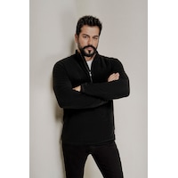 AC&Co / Altınyıldız Classics 4A5221100016SYHM Anti-Pilling Tüylenme Yapmayan Bato Yaka Erkek Polar Sweatshirt Siyah