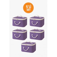 5'li Set Şeffaf Kapaklı Hurç 28x32x15 Cm Orta Boy Dolap İçi Kıyafet Ve Havlu Düzenleyici Mor