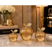 Chacha Home 3'lü Kesme Kristal Cam Elma Obje Seti Taşlı Yaprak Detaylı Lüks Salon Masası Konsol Aksesuarı Amber Chacha Home 3'lü Kesme Kristal Cam Elma Obje Seti Taşlı Yaprak Detaylı Lüks Salon Masası Konsol Aksesuarı Amber