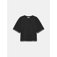 Dilvin 32826 Dantel Detaylı Kısa Kollu T-shirt-siyah Dilvin 32826 Dantel Detaylı Kısa Kollu T-shirt-siyah
