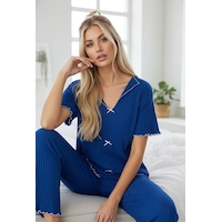 Siyah İnci Mevsimlik İnce Fiyonklu Pijama Takım7879 Saks Siyah İnci Mevsimlik İnce Fiyonklu Pijama Takım7879 Saks