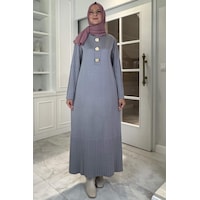 Rabia Şamlı Banu Broşlu Triko Elbise Gri Normal Rabia Şamlı Banu Broşlu Triko Elbise Gri Normal