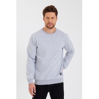 MMetalic Bisiklet Yaka Etiket Detayı İçi Pamuklu Erkek Sweatshirt Gri MMetalic Bisiklet Yaka Etiket Detayı İçi Pamuklu Erkek Sweatshirt Gri
