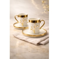 2 Kişilik Lüks Beyaz Gold Yaldızlı İnci Lotus Dallı Kahve Fincan Takımı Seti 100ml 2 Kişilik Lüks Beyaz Gold Yaldızlı İnci Lotus Dallı Kahve Fincan Takımı Seti 100ml