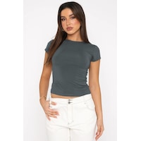 Madmext Füme Basic Kadın Tişört Mg2012-füme Füme Madmext Füme Basic Kadın Tişört Mg2012-füme Füme