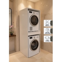 Altay Çamaşır Makinesı Ve Kurutma Makinesi Dolabı Çekmeceli Banyo Dolabı Beyaz Beyaz