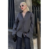Madmext Antrasit Muslin Kumaş Basic Kadın Gömlek Mg1660 Antrasit Madmext Antrasit Muslin Kumaş Basic Kadın Gömlek Mg1660 Antrasit