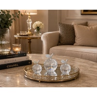 Chacha Home 3'lü Kesme Kristal Cam Elma Obje Seti Taşlı Yaprak Detaylı Lüks Salon Masası Konsol Aksesuarı Gümüş Chacha Home 3'lü Kesme Kristal Cam Elma Obje Seti Taşlı Yaprak Detaylı Lüks Salon Masası Konsol Aksesuarı Gümüş