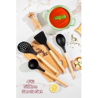 Porsima 3168 Ahşap Silikon 4 Parça Servis Takımı Seti Siyah Siyah Porsima 3168 Ahşap Silikon 4 Parça Servis Takımı Seti Siyah Siyah