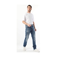 Erkek Yırtık Detaylı Jean Pantolon Mavi 001