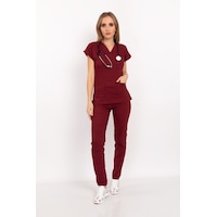 Bordo Renk Likralı Unisex Doktor Hemşire Hastane Scrubs Üniforma Bordo Renk Likralı Unisex Doktor Hemşire Hastane Scrubs Üniforma