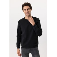 Süvari Oversize Kalıp O Yaka 3 İplik Yumuşak Dokulu Sweat Siyah