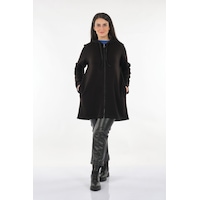 Tolga Saraçoğlu Oversize Kapüşonlu Midi Kadın Ceket - Günlük & Rahat Siyah Tolga Saraçoğlu Oversize Kapüşonlu Midi Kadın Ceket - Günlük & Rahat Siyah