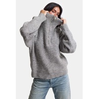 Kadın Gri W6-12 Oversize Fermuarlı Triko Kazak Kadın Gri W6-12 Oversize Fermuarlı Triko Kazak